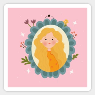 Cute blonde curly girl illustration Sticker